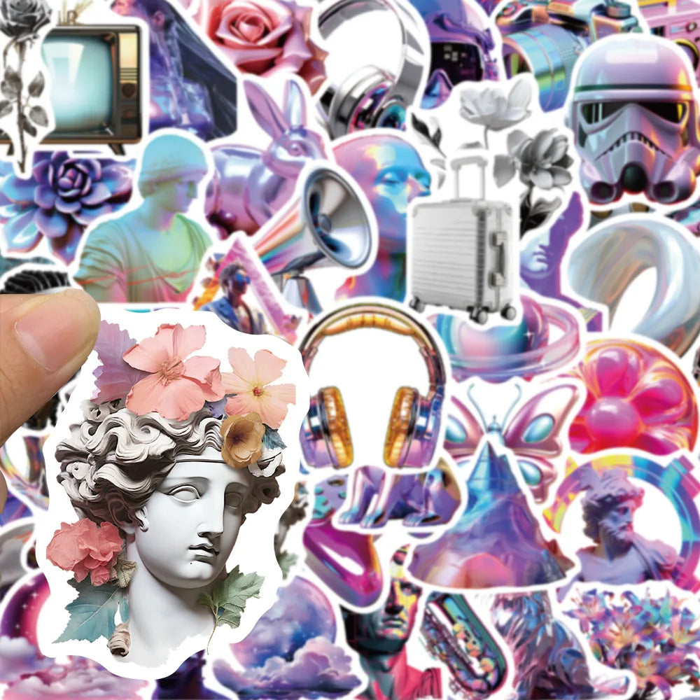 10/30/50PCS Cute 3D Steam Wave Laser Cartoon Sticker Cool Graffiti Decals Waterproof DIY Skateboard Laptop Phone Fridge Sticker (ONLINE ORDER ONLY)