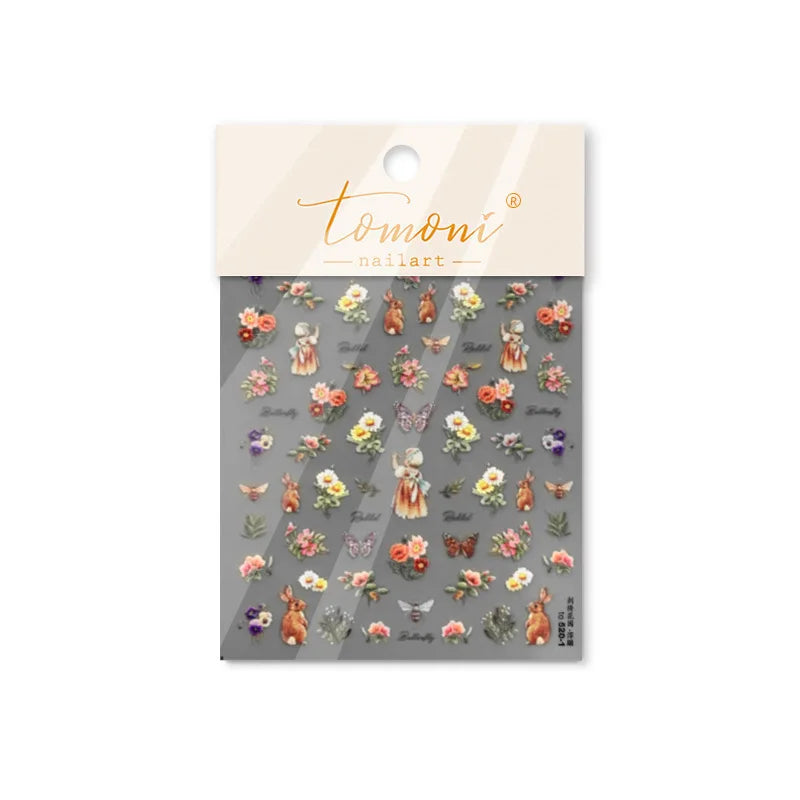 Autumn Fall Maple Leaves Ginkgo Leaf Osmanthus Chrysanthemums Rabbit Bunny Plant Flower Relief Nail Art Sticker Decoration Decal (ONLINE ORDER ONLY)