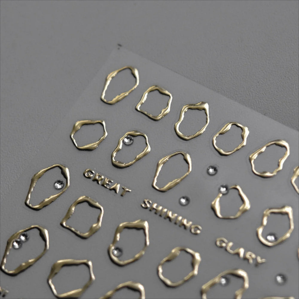 Gold Silver Line Irregular Shape Shiny Rhinestone 5D Bronzing Soft Relief Self Adhesive Nail Art Stickers Nail Decoration Decals (ONLINE ORDER ONLY)