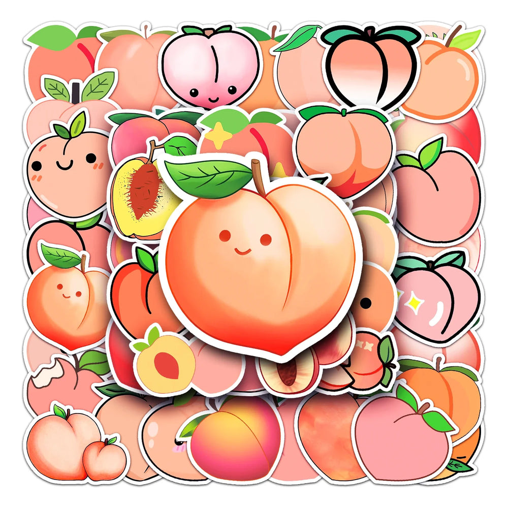 50Pcs Peach Cartoon Waterproof Vinyl Stickers for Skateboard Snowboard (ONLINE ORDER ONLY)