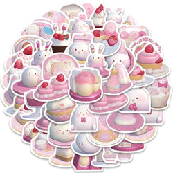 49pcs Cute Cartoon Pink Pudding Rabbits Stickers Vinyl Laptop Decals Luggage Phone Guitar Skateboard Waterproof Graffiti (ONLINE ORDER ONLY)