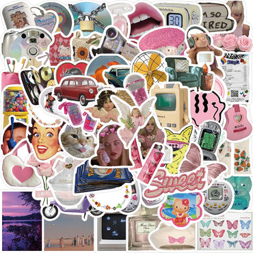 65Pcs Retro Millennium Stickers Cartoon PVC Waterproof Stickers Decals For Kids Boys Girls Toys Gifts (ONLINE ORDER ONLY)