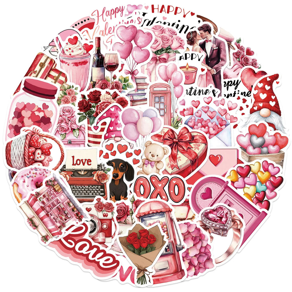 Valentine's Day Pink Graffiti Stickers for Laptop, Motorcycle, Luggage, Snowboard, Fridge, Car - 10/30/50Pcs (ONLINE ORDER ONLY)