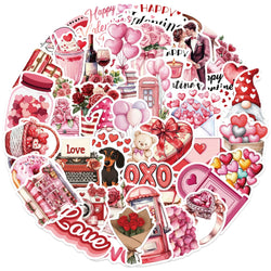 Valentine's Day Pink Graffiti Stickers for Laptop, Motorcycle, Luggage, Snowboard, Fridge, Car - 10/30/50Pcs (ONLINE ORDER ONLY)