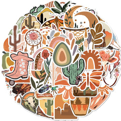 50pcs Retro Boho Stickers For Laptop Luggage Stationery Scrapbook Travel Diary Sticker Vinyl Waterproof Graffiti Decals (ONLINE ORDER ONLY)