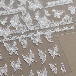 Chic Beautiful White Butterfly Shiny Lace Star Adhesive Nail Art Stickers Animals Charm Snowflake Manicure Decals Nail Supplies (Online Order Only)
