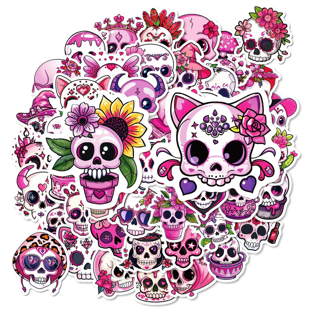 Pink Skull Heart Halloween Stickers for Phone Laptop Luggage Skateboard 10/30/50PCS (Online Order Only)