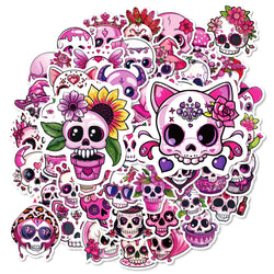 Pink Skull Heart Halloween Stickers for Phone Laptop Luggage Skateboard 10/30/50PCS (Online Order Only)