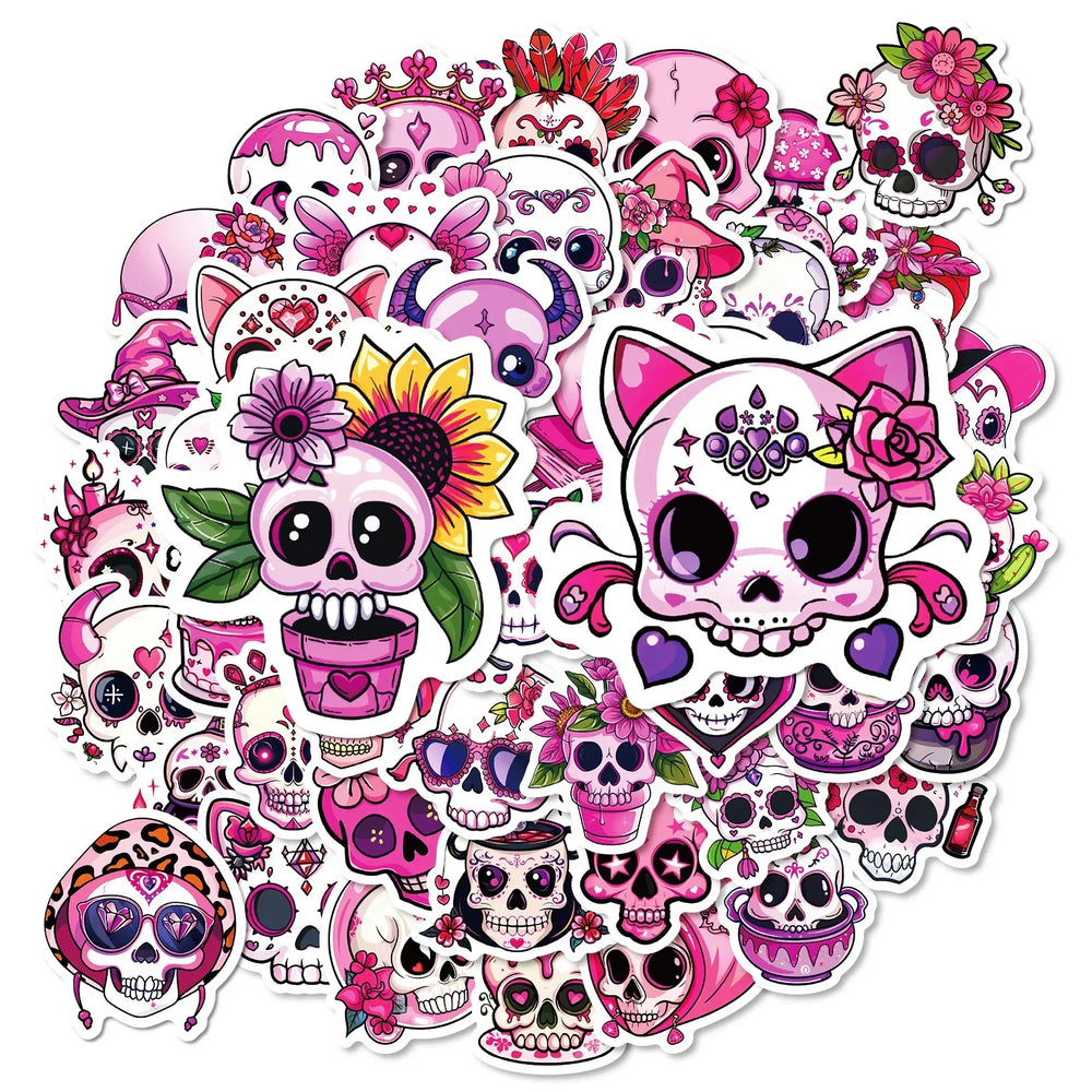 Pink Skull Heart Halloween Stickers for Phone Laptop Luggage Skateboard 10/30/50PCS (Online Order Only)