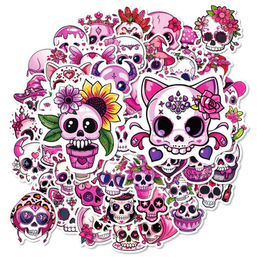 Pink Skull Heart Halloween Stickers for Phone Laptop Luggage Skateboard 10/30/50PCS (Online Order Only)