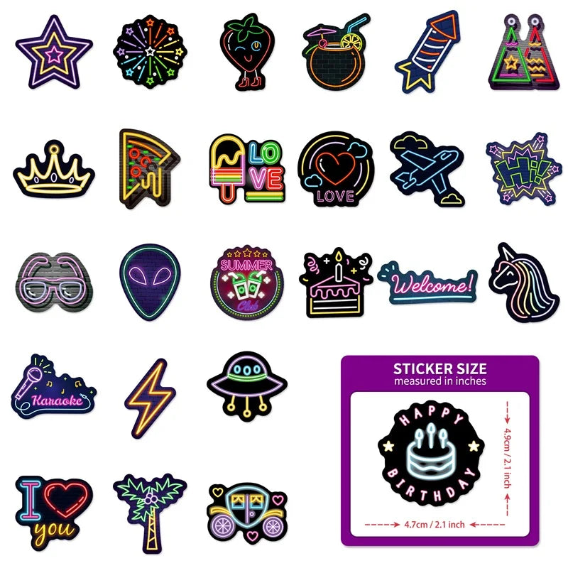 10/30/50PCS Cartoon Mixed Neon PVC Sticker Aesthetic DIY Decoration Scrapbooking Korean Stationery School Supplies for Kids (ONLINE ORDER ONLY)