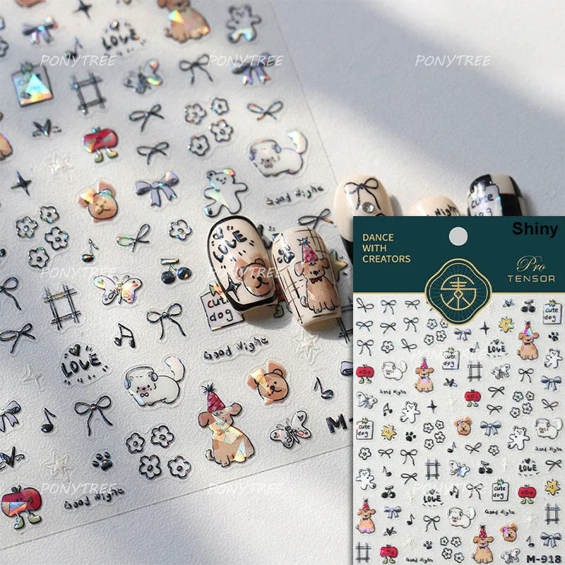 Lovely Dog Bone Bowknot Bread Graffiti Cake Cherry 3D Line Paw Adhesive Nail Art Stickers Cute Cartoon Manicure Decals Wholesale (ONLINE ORDER ONLY)