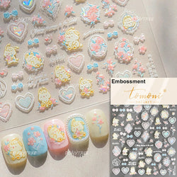 Peach Blossom Flower Yellow Rabbit Bunny Love Heart Delicate Totem 5D Self Adhesive Nail Art Stickers Rhinestone Manicure Decals (ONLINE ORDER ONLY)