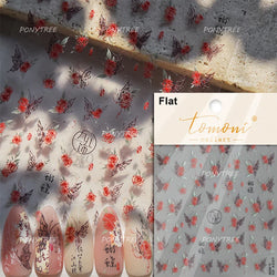 Retro Chinese Characters Charming Rich Peony Delicate Rose Flowers Soft Relief Adhesive Nail Art Stickers Chic Manicure Decals (ONLINE ORDER ONLY)