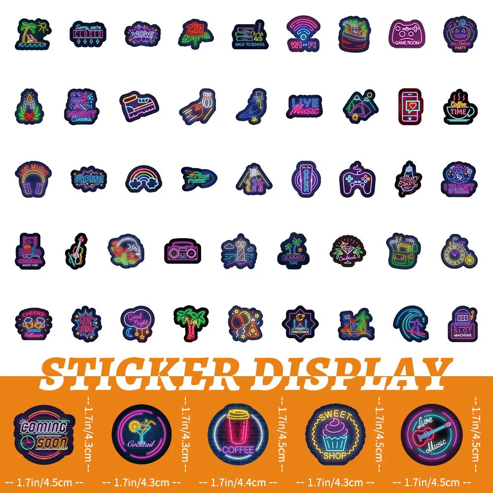 10/30/50/100pcs Cute Neon Light Cartoon Graffiti Stickers Laptop Scrapbook Luggage Car Phone Bike Decoration Sticker Kids Toys (Online Order Only)