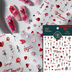 Watercolor Style Rose Flower Colored Rosa Chinensis 3D 5D Flat Reliefs Charming Self Adhesive Nail Art Stickers Manicure Decals (ONLINE ORDER ONLY)