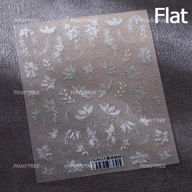 Pure White Lily Petals Flower Butterfly Branch Leaves Line Minimalist Self Adhesive Nail Art Decorations Sticker Manicure Decals (ONLINE ORDER ONLY)