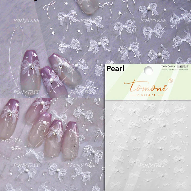 Cute 3D White Rose Flower Lace Bud Silk Bowknot Butterfly Dreamy Shiny Relief Chic Self Adhesive Nail Art Sticker Manicure Decal (ONLINE ORDER ONLY)