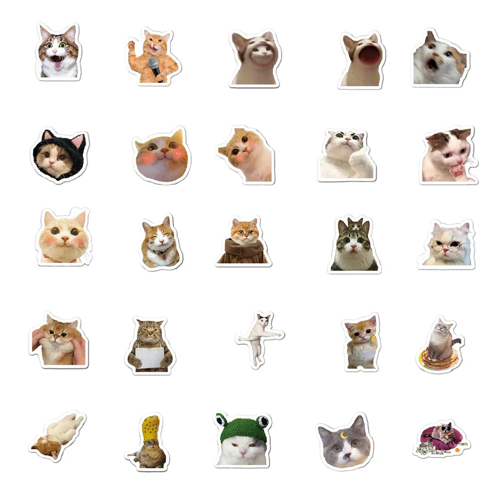 10/30/50pcs Kawaii Cat Mood Meme Stickers Cartoon Decals Aesthetic Phone Laptop Skateboard Decoration Waterproof Sticker Kid Toy (ONLINE ORDER ONLY)
