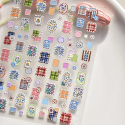 Button Rag Floral Print Flower Small Sticker Cloth Morning Glory Figure Pattern Thread Adhesive Nail Art Stickers Manicure Decal (ONLINE ORDER ONLY)