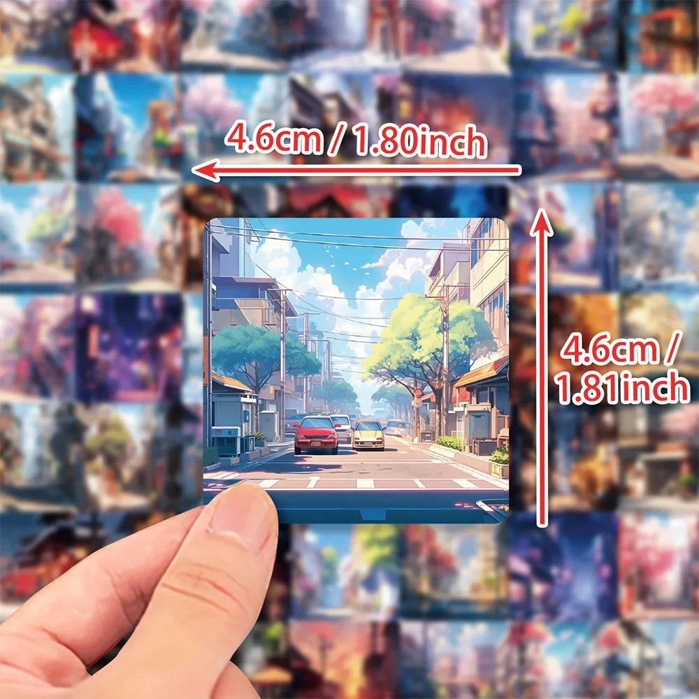 10/30/50pcs INS Kawaii Street Landscape Anime Stickers Aesthetic Scrapbook Laptop Fridge Phone Suitcase Decoration Sticker Toys (ONLINE ORDER ONLY)