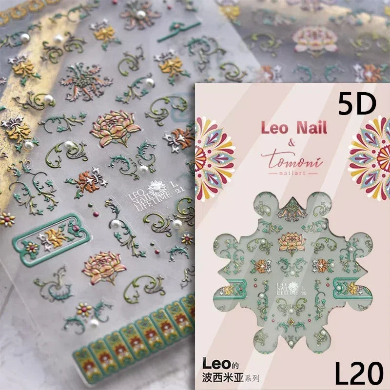 Red Plum Blossom Flower Chinese 3D Self Adhesive Nail Art Decoration Stickers Cheongsam Iris Lily Lotus Vase 5D Manicure Decals (ONLINE ORDER ONLY)