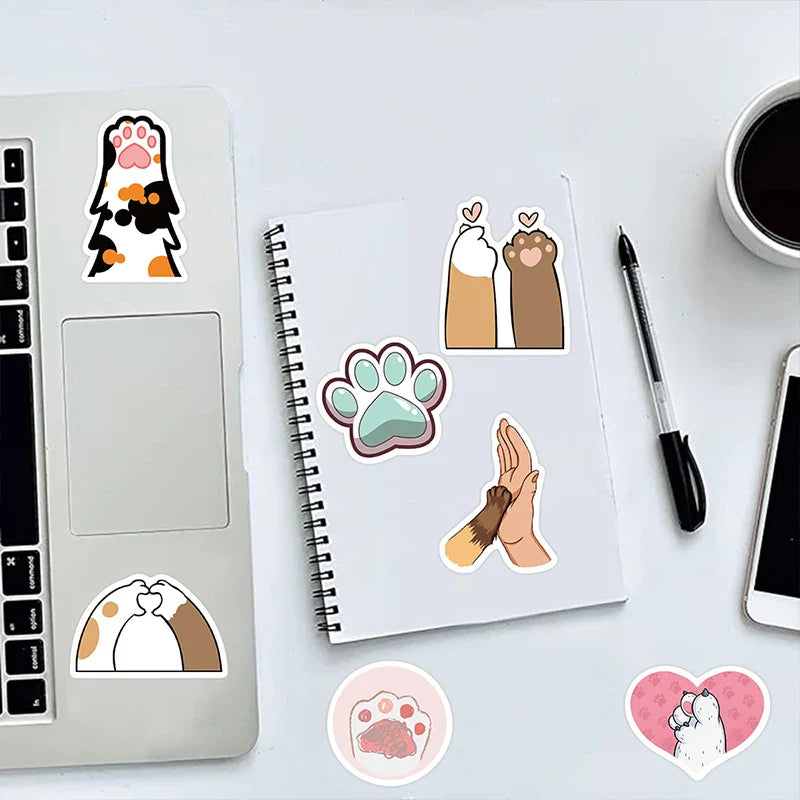 10/30/61PCS Cute Cat Paw PVC Sticker Aesthetic Children's Decoration Scrapbooking Korean Stationery School Supplies for Kids (Online Order Only)