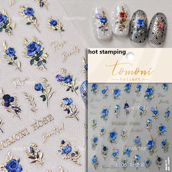 Metal Effect Rose Flower Pattern Totem Photo Frame Self Adhesive Nail Art Sticker Romantic Chic Wreath Rhinestone Manicure Decal (Online Order Only)