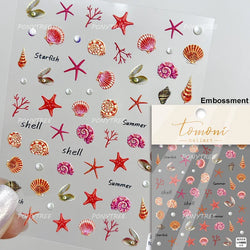 Pink Star Oceanic Shell Starfish Conch Bowknot Embossment Shiny Delicate 5D Chic Self Adhesive Nail Art Stickers Manicure Decals (Online Order Only)