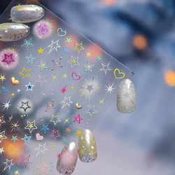 Colorful Starry Light Starburst Love Heart Halo Dyeing Soft Reliefs Self Adhesive Nail Art Decoration Stickers Manicure Decals (ONLINE ORDER ONLY)