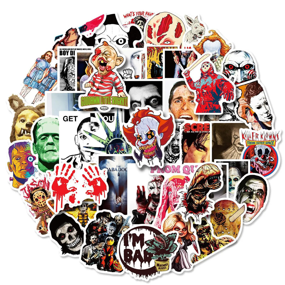 Horror Movie Character Stickers 10/25/50pcs for Laptop, Skateboard, Phone, Guitar Decor (Online Order Only)