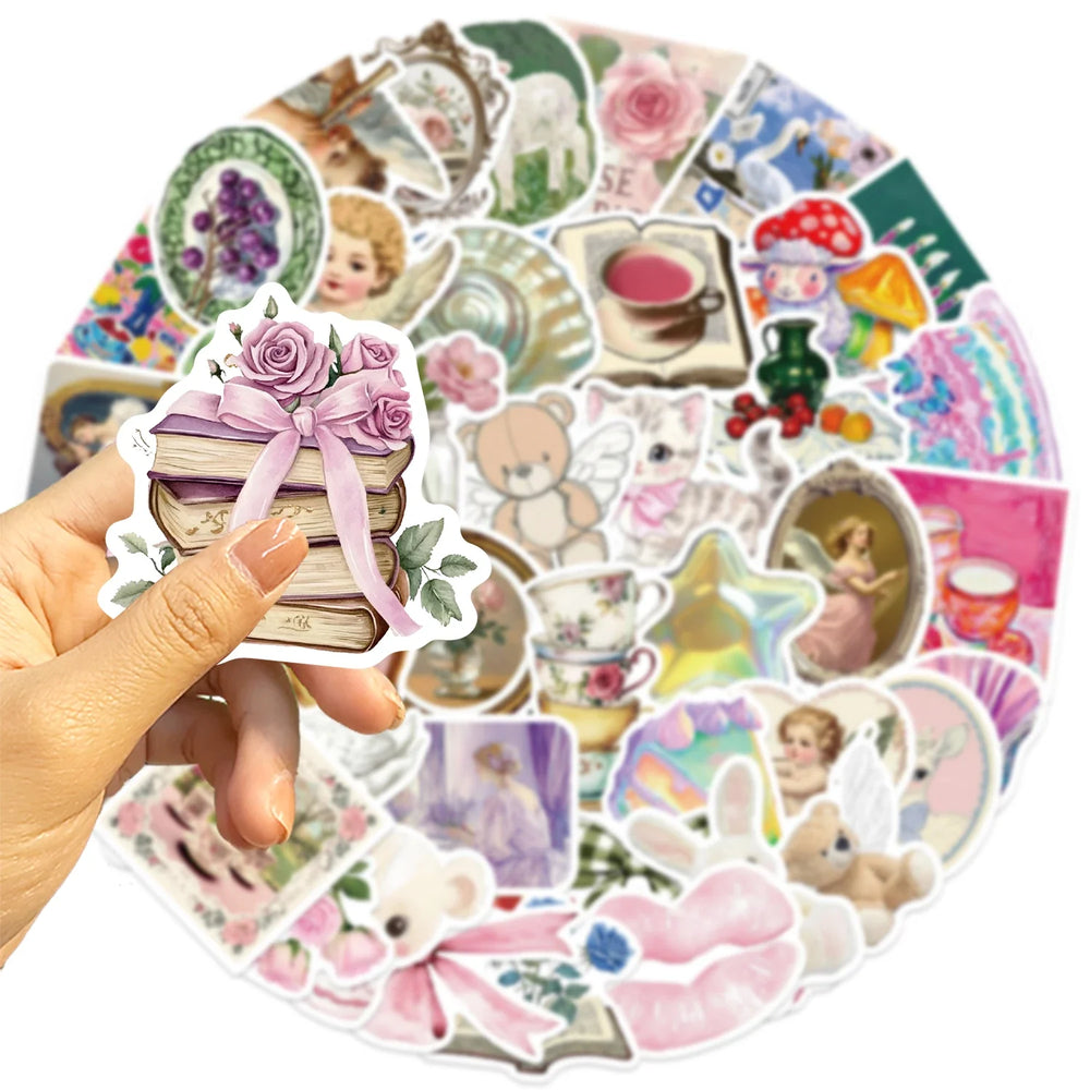 50Pcs Mystery Labels Stickers Retro DIY Aesthetics Waterproof Decals For Suitcase Scrapbooking Laptop Sticker (Online Order Only)
