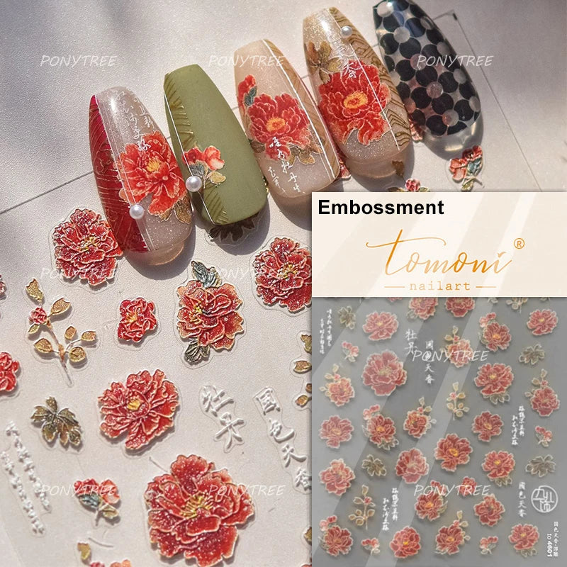Pink Chrysanthemum Flower Gradient Halo Dyeing Ancient 5D Soft Embossed Relief Adhesive Nail Art Sticker 3D Charm Manicure Decal (Online Order Only)