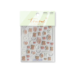 Retro Love Heart White Lace flower Bowknot Tie Pink Bear Flower Strawberry Adhesive Nail Art Stickers Rhinestone Manicure Decals (ONLINE ORDER ONLY)