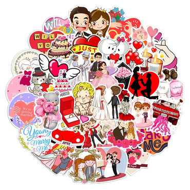 10/30/50PCS New Wedding Proposal Love Cartoon Stickers DIY Laptop Luggage Skateboard Graffiti Decals Fun for Kid Toys Gift (ONLINE ORDER ONLY)