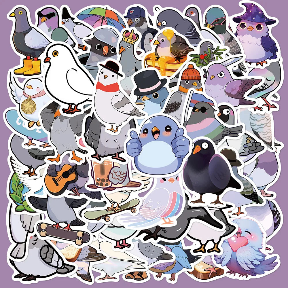 50pcs Cute Cartoon Pigeon Stickers for Helmet, Wall, DIY Decoration (ONLINE ORDER ONLY)