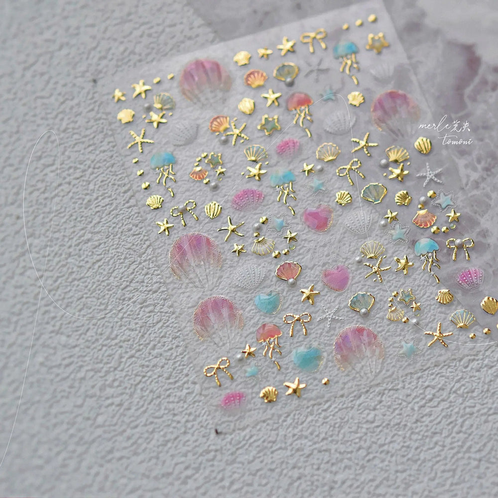 Dizzying Shell Coral Dolphin Starfish Heart Jellyfish Water Bubbles Ocean Adhesive Nail Art Decorations Stickers Manicure Decals (ONLINE ORDER ONLY)