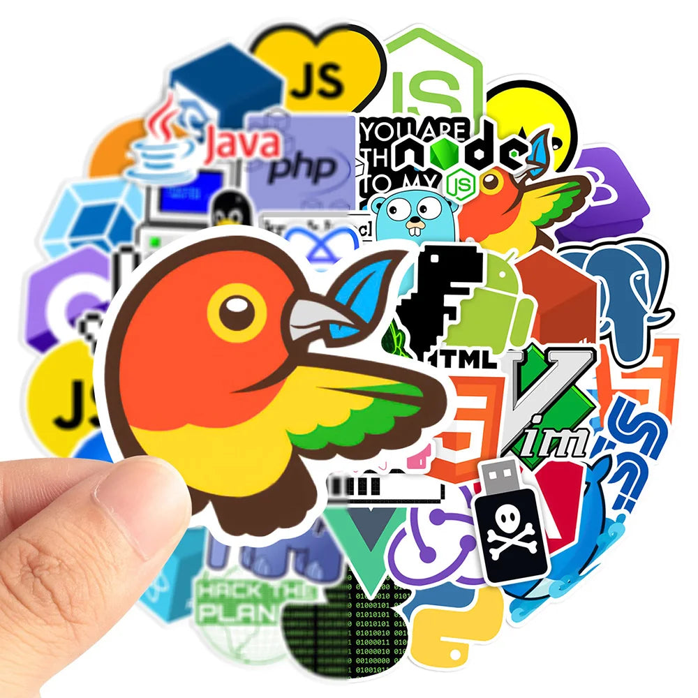 10/30/50pcs Funny Geek Java Programming Cartoon Stickers Skateboard Laptop Phone Motorcycle Guitar Cool Waterproof Sticker Toy (ONLINE ORDER ONLY)