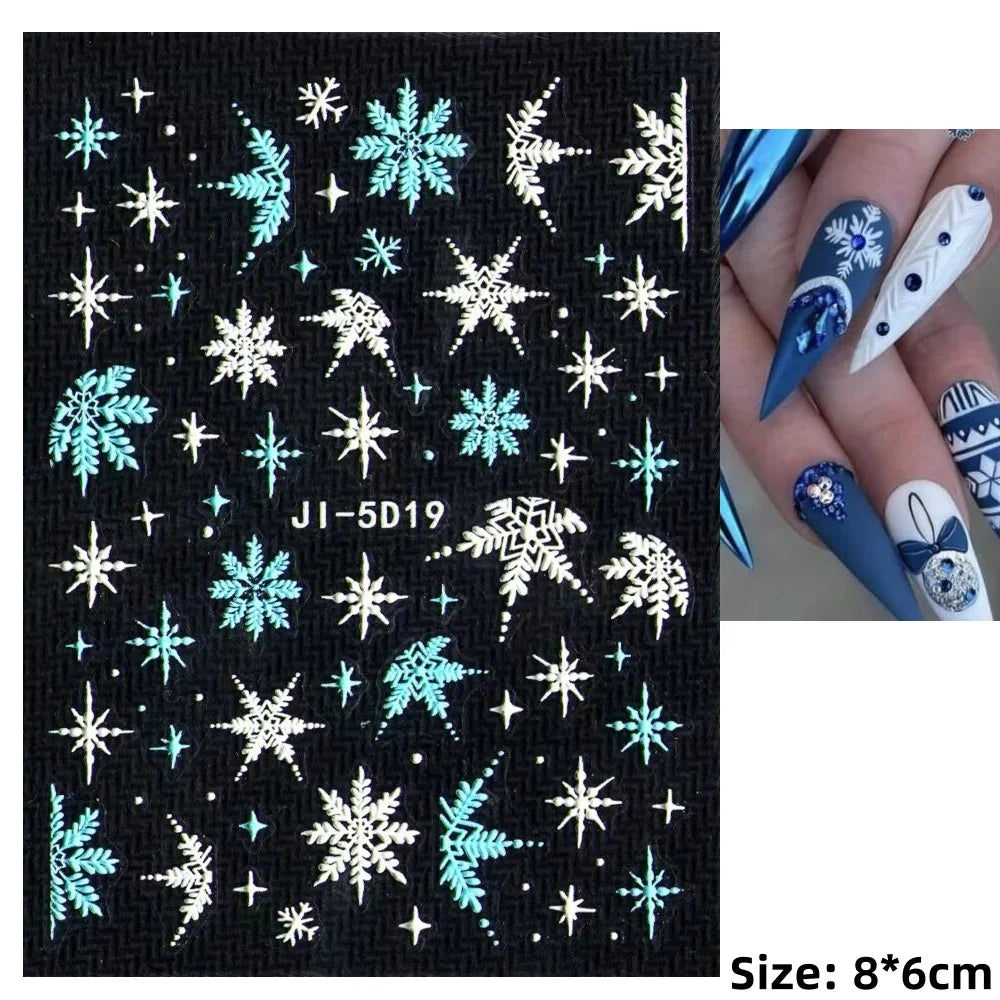 Cute Deer Christmas Nail Stickers 5D Embossed Elk Star Gingerbread Man Snowflake Santa Claus Holly DIY Winter Engraved Manicure* (ONLINE ORDER ONLY)