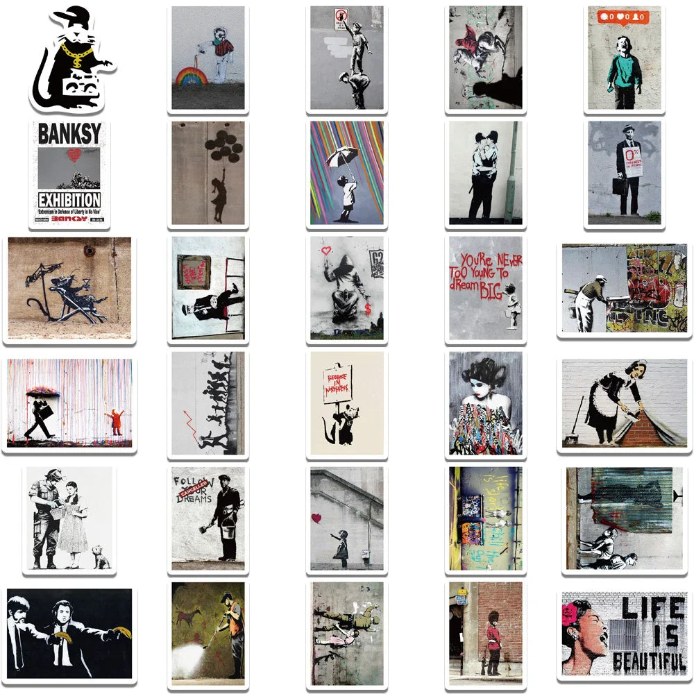 10/30/67PCS Banksy Art Graffiti Street Art Stickers Aesthetic Decal Skateboard Phone Laptop Car Bike Waterproof Sticker Kid Toy (ONLINE ORDER ONLY)