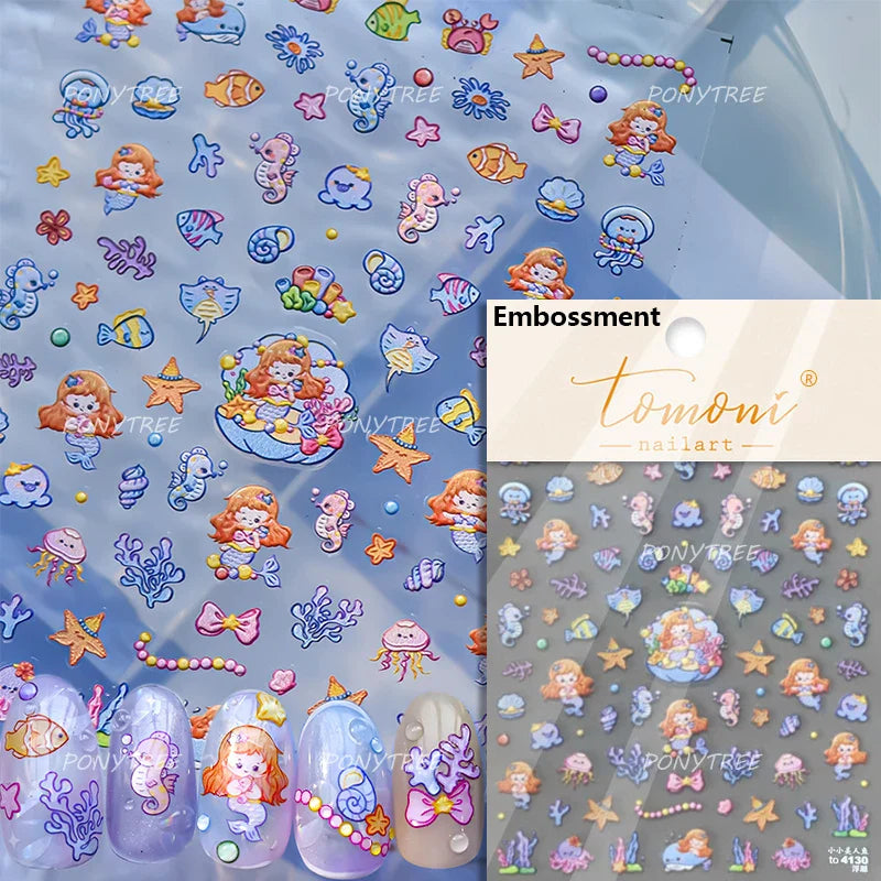 Infauna Jellyfish Conch Shell Starfish Octopus Coral Polypite Wishing Bottle Sea Self Adhesive Nail Art Stickers Manicure Decals (ONLINE ORDER ONLY)