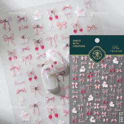 Lovely Red Heart Crystal Cherry Fruit Bowknot Letter Gold Pink Self Adhesive Nail Art Sticker Delicate Rhinestone Manicure Decal (ONLINE ORDER ONLY)