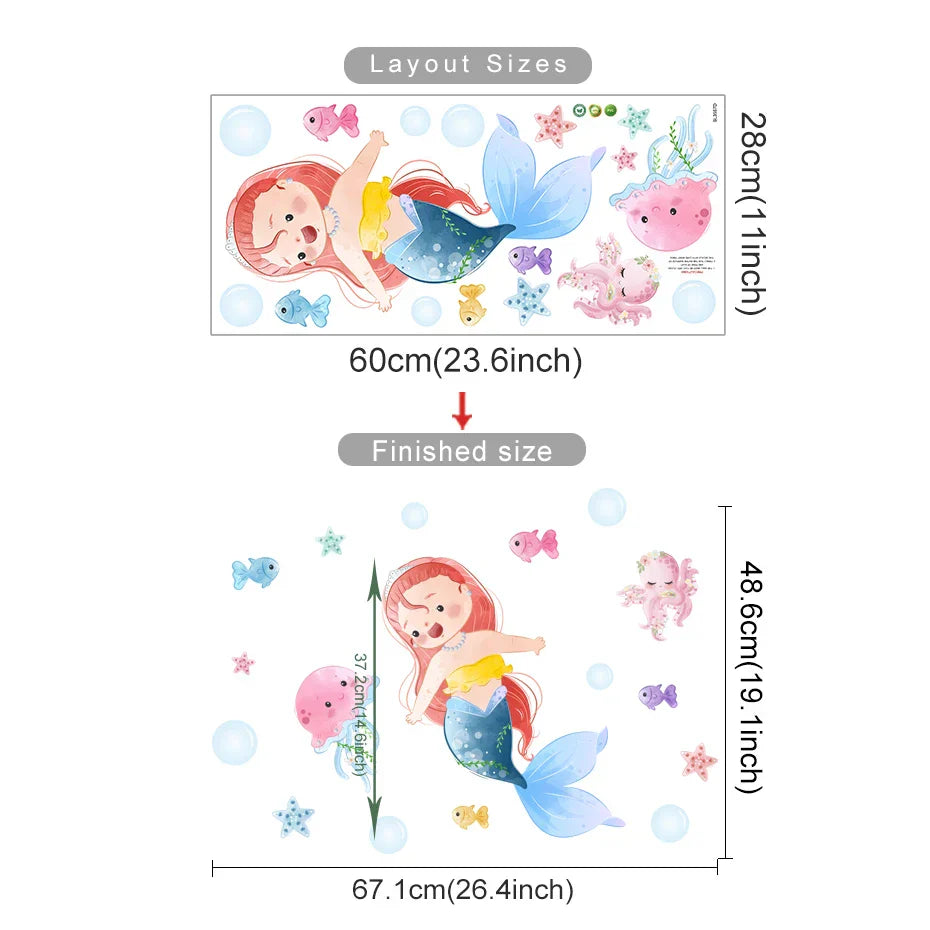 Mermaid Wall Sticker Kids Room Decoration Bedroom Nursery DIY Wallpaper (ONLINE ORDER ONLY)