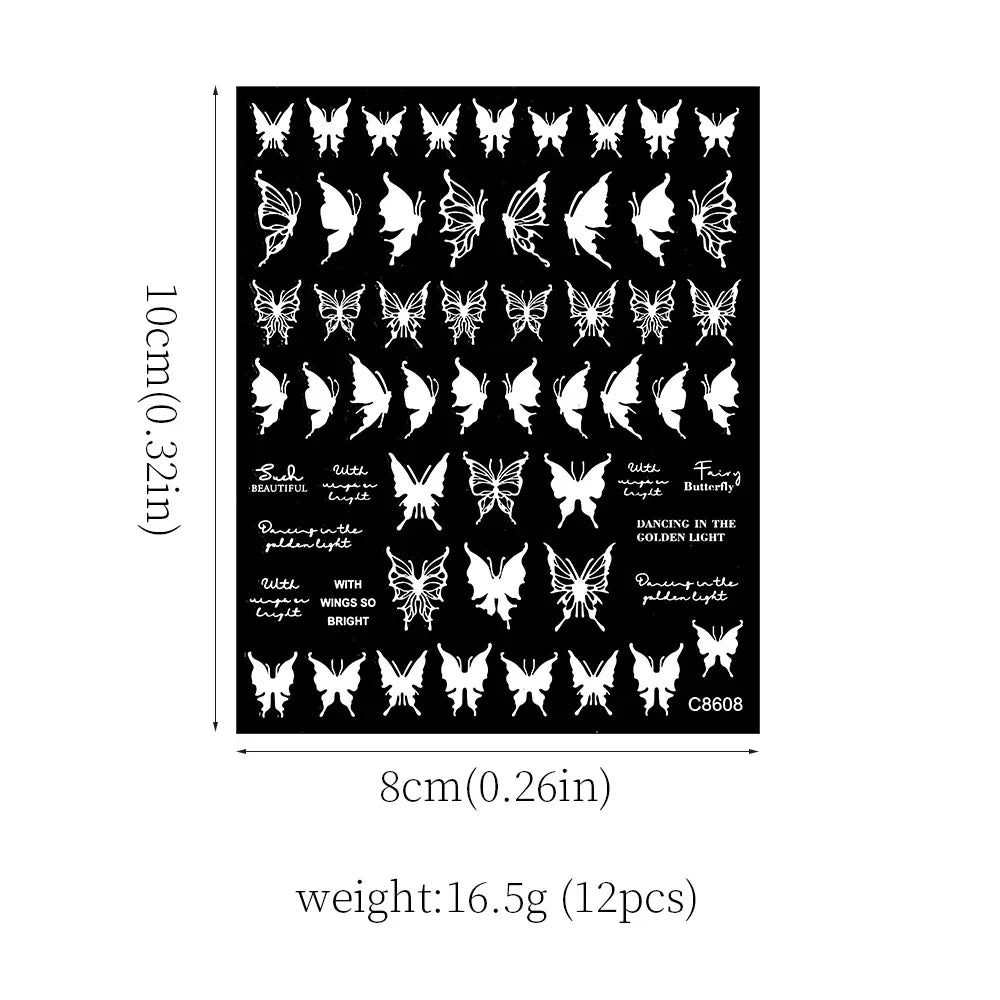 4pcs Elegant Metallic Butterfly Nail Art Stickers Holographic Silvery Chrome Effect Butterfly Sliders for Nails Manicure Decors* (ONLINE ORDER ONLY)