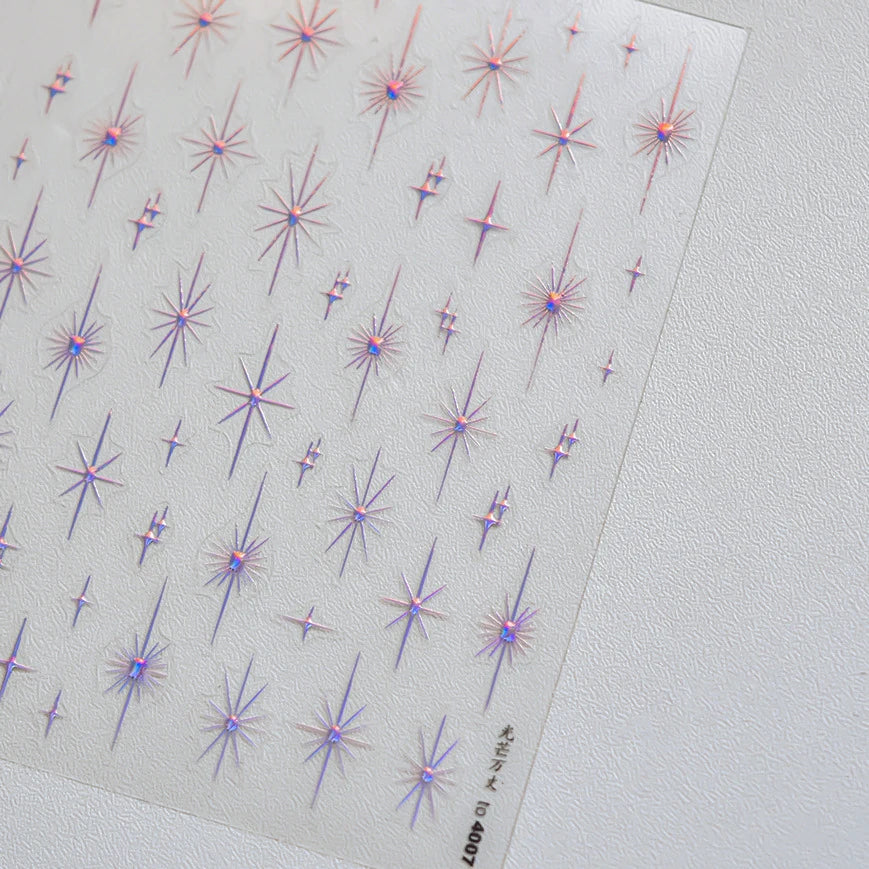 Gold Silver Star Laser Pink Colorful Glitter Starlight Sparkle Rhinestones Relief Nail Art Decorations Stickers Manicure Decals (ONLINE ORDER ONLY)