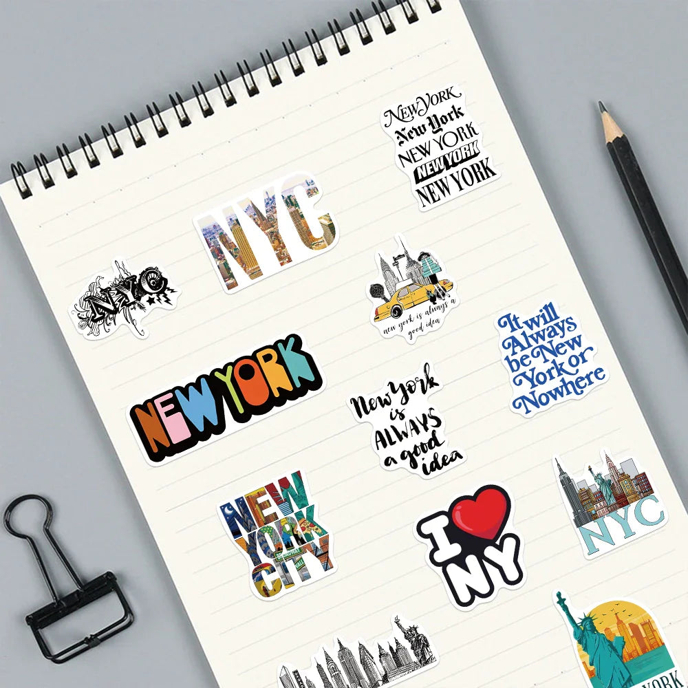New York Travel Art Graffiti Stickers - 10/25/50PCS for Luggage, Guitar, Helmet, Laptop, PVC Decals (Online Order Only)