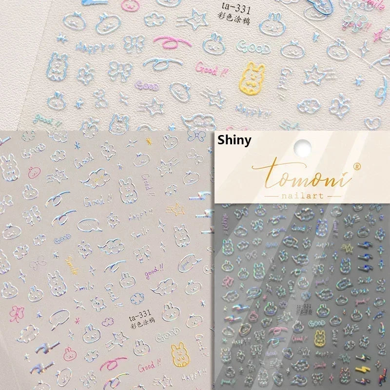 Dog Rabbit Line Bunny Footprint Bowknot Heart Cake Strawberry Flowers Bone Graffiti Adhesive Nail Art Stickers Manicure Decals (ONLINE ORDER ONLY)