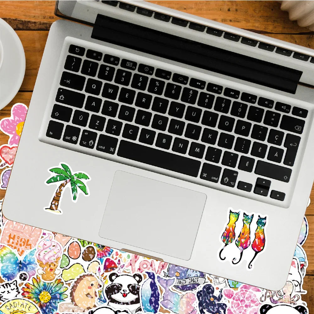10/30/50/100PCS Mixed VSCO Holographic Laser Cartoon Stickers Aesthetic Luggage Bike Skateboard Cute Girl Gradient Sticker Decal (ONLINE ORDER ONLY)