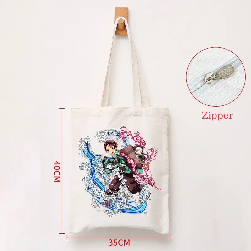 Demon Slayer Canvas Bag: Nezuko & Tanjiro Zipper Tote (ONLINE ORDER ONLY)