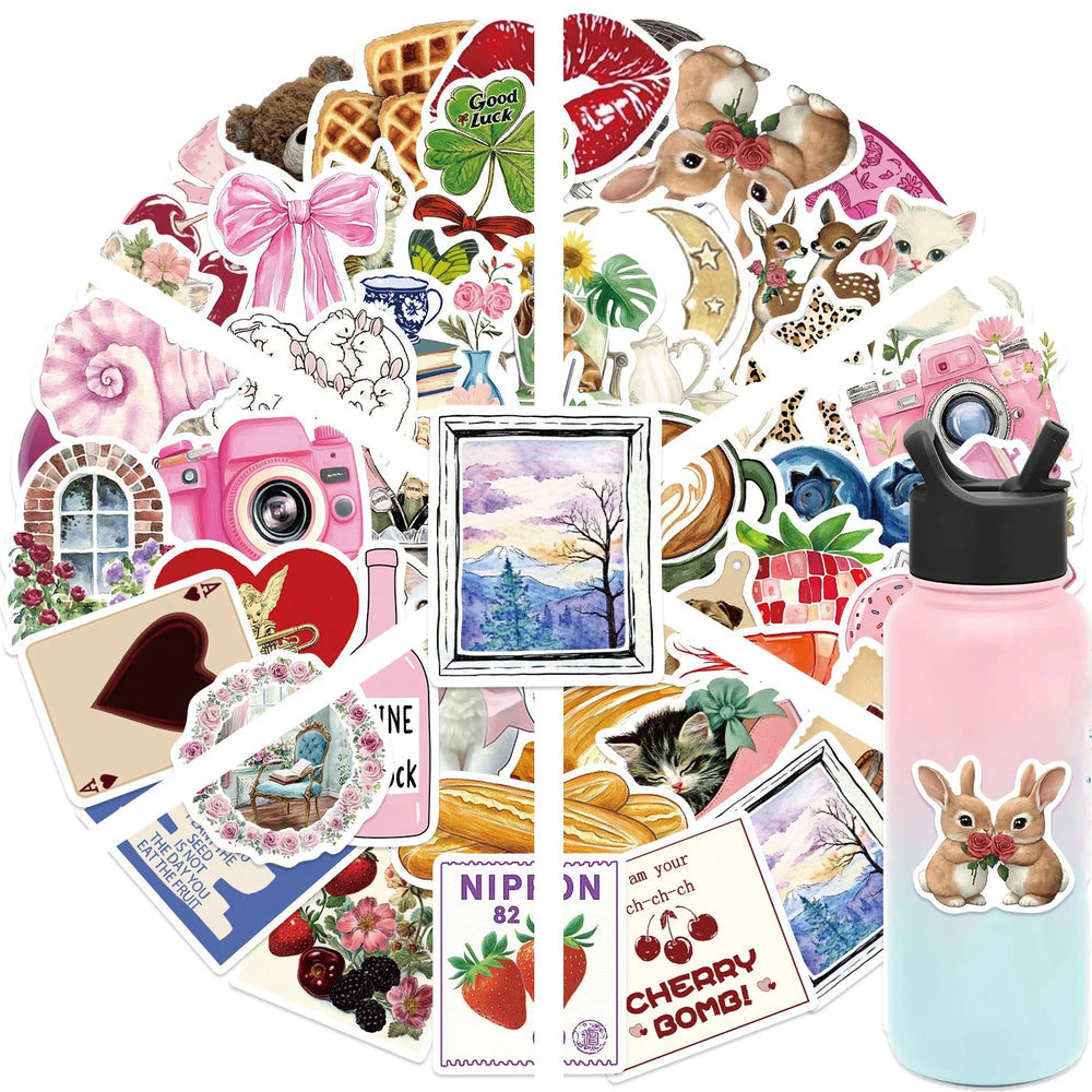 50PCS Aesthetic Pinterest Sticker Cartoon Aesthetic Cute Decals Laptop Notebook Phone Decoration Fashion Sticker (ONLINE ORDER ONLY)